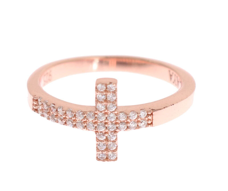 Pink Gold 925 Silver Womens Cross CZ Ring - Avaz Shop