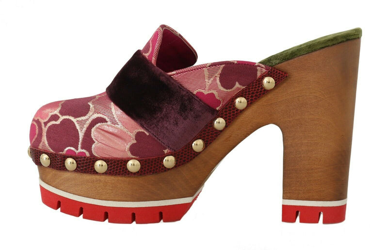Pink Jacquard Crystal Slides Mules Shoes - Avaz Shop