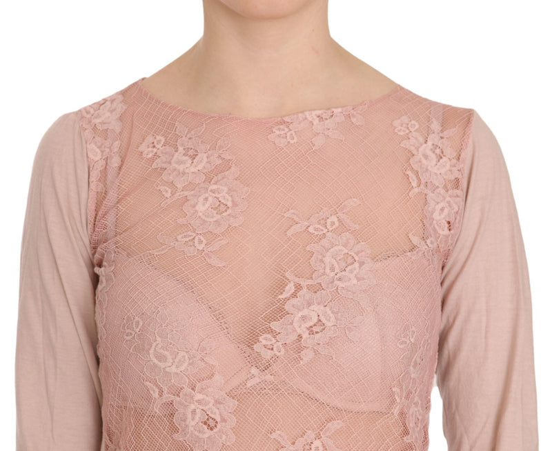 Pink Lace See Through Long Sleeve Top Blouse - Avaz Shop
