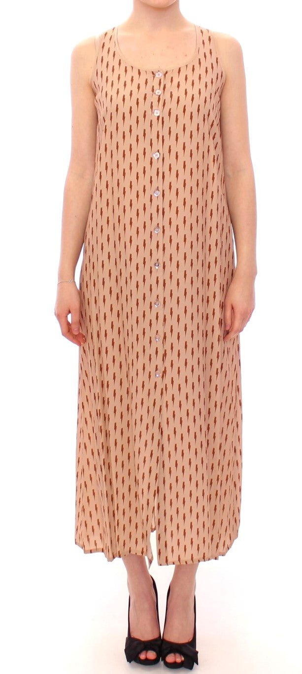 Pink Long Button Front Sleeveless Dress - Avaz Shop