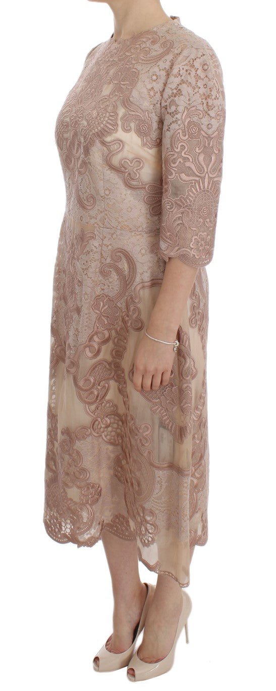 Pink Silk Lace Ricamo Shift Gown Dress - Avaz Shop