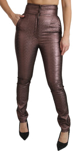 Purple Metallic High Waist Skinny Cotton Pants - Avaz Shop