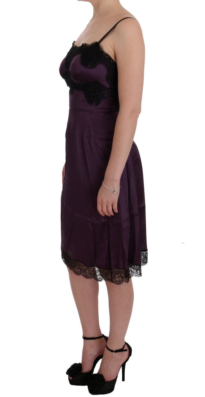 Purple Silk Stretch Black Lace Dress - Avaz Shop