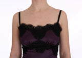 Purple Silk Stretch Black Lace Dress - Avaz Shop