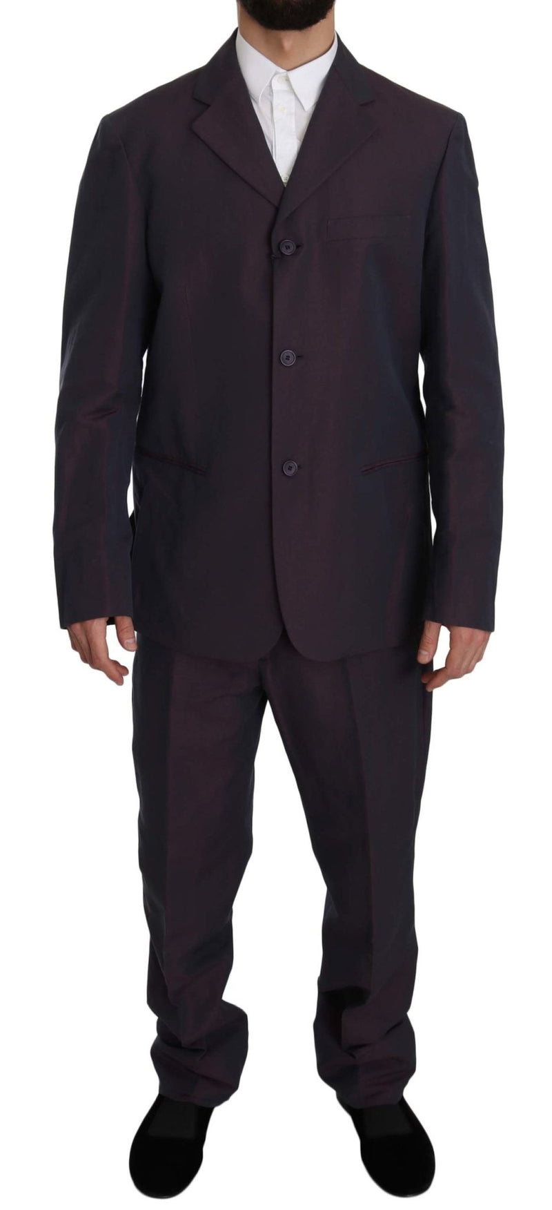 Purple Solid Two Piece 3 Button Linen Suit - Avaz Shop