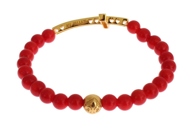 Red Coral Gold CZ Cross 925 Silver Bracelet - Avaz Shop