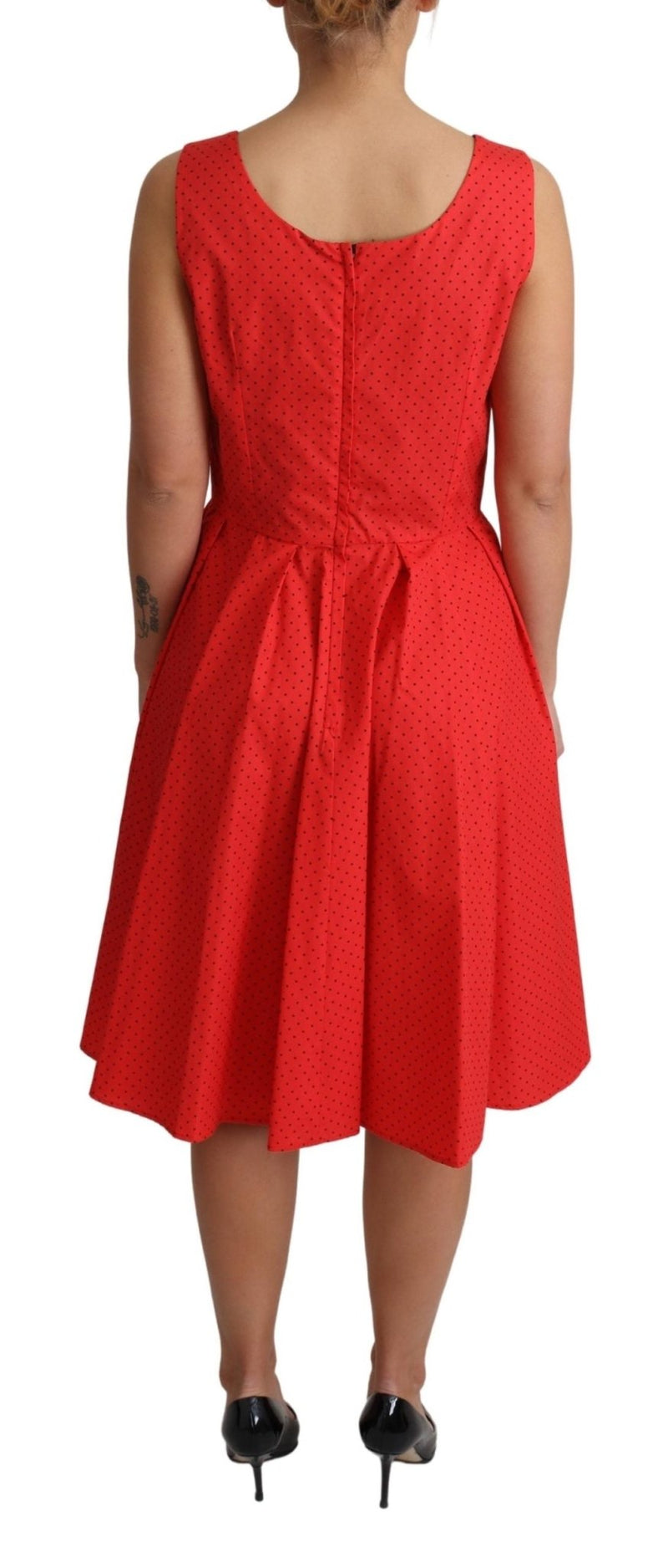 Red Polka Dotted Cotton A-Line Dress - Avaz Shop