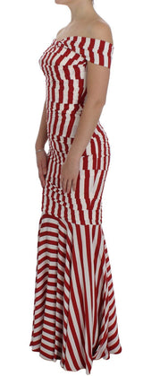 Red White Silk Stretch Dress - Avaz Shop
