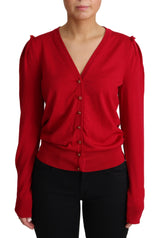 Red Wool Deep V-neck Women Cardigan Sweater - Avaz Shop