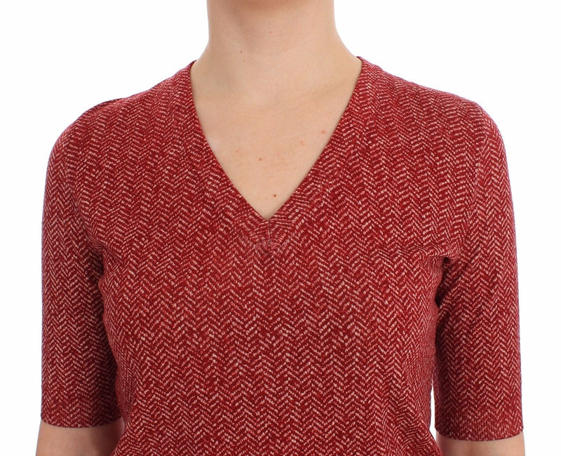 Red Wool Tweed Short Sleeve Sweater Pullover - Avaz Shop