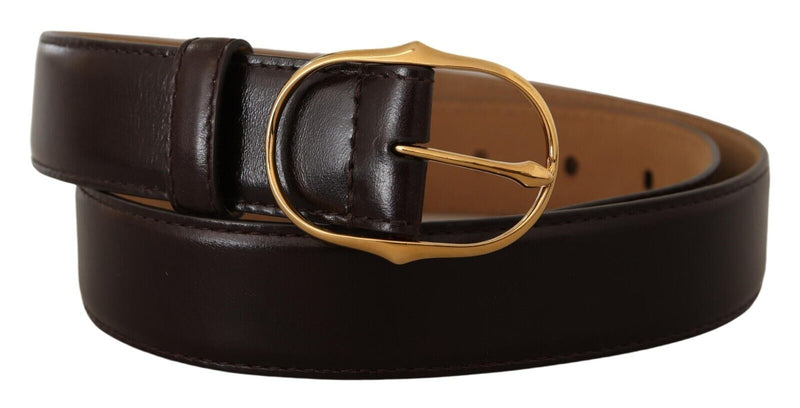 Brown Leather Gold Metal Oval Buckle Belt
