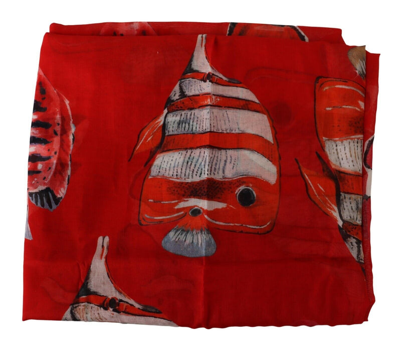 Red Fish Print Cotton Shawl Wrap Scarf