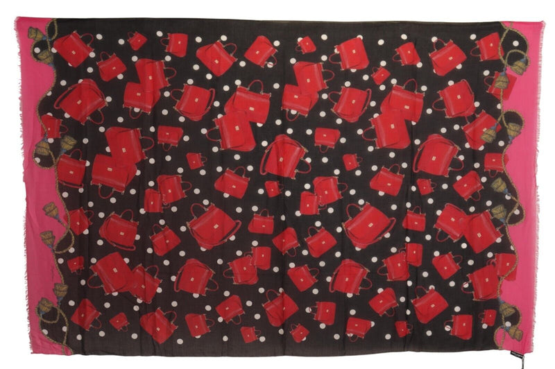 Black Red Bag Print Modal Shawl Wrap Scarf