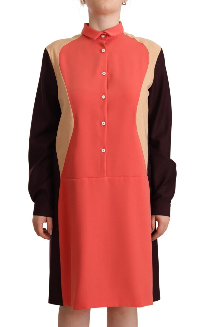 Multicolor Long Sleeves Shift Collared Christy Dress