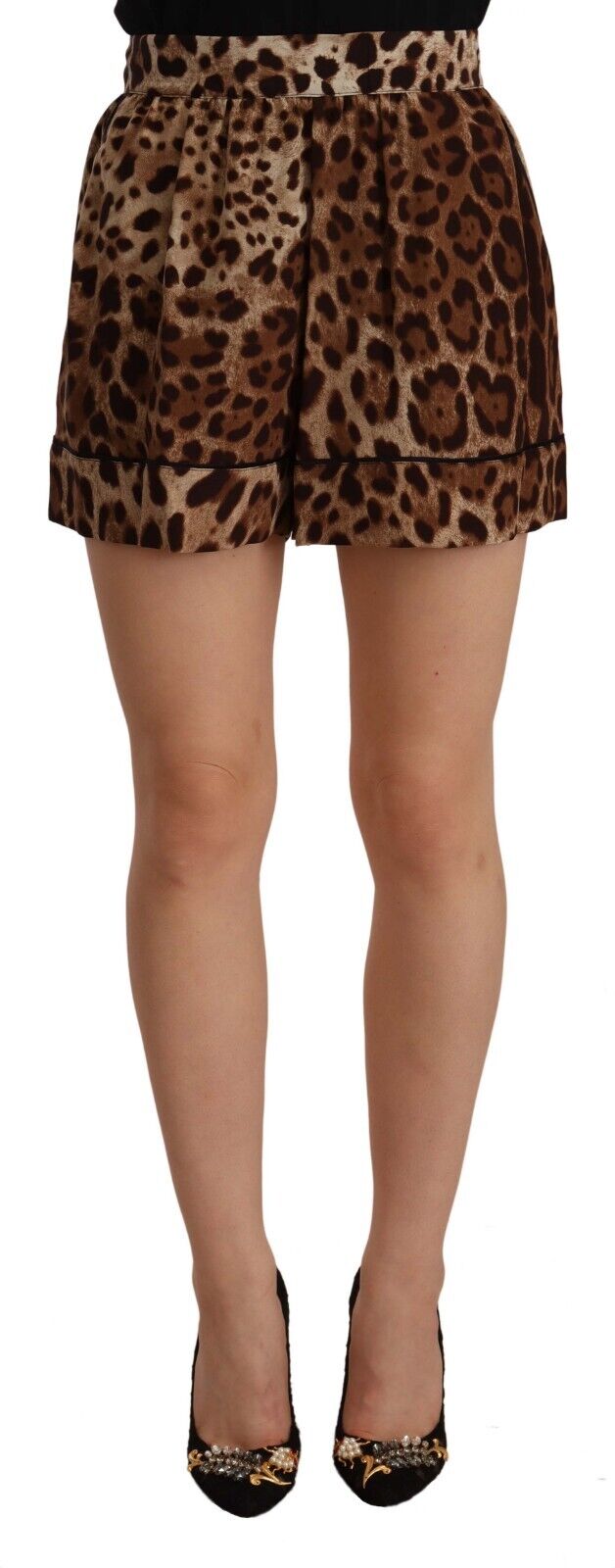 Brown Leopard Print High Waist Silk Stretch Shorts