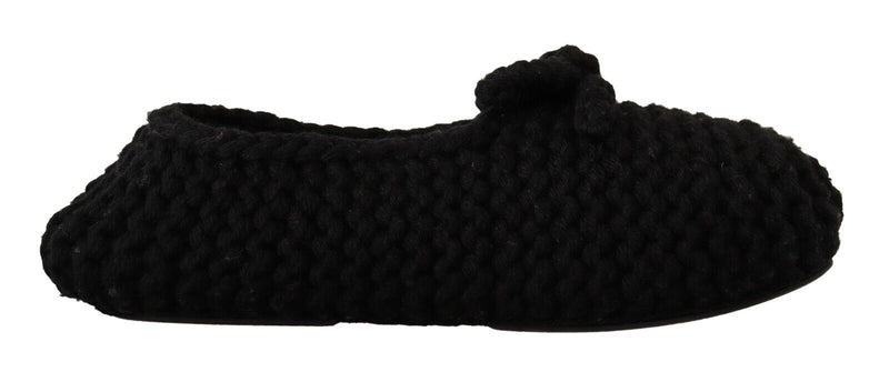 Black Slip On Ballerina Flats Wool Knit Shoes