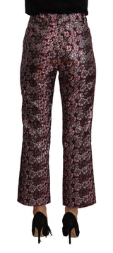 Multicolor Floral Jacquard Flared Cropped Pants