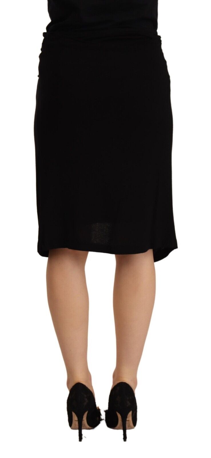 Black High Waist Pencil Knee Length Viscose Skirt