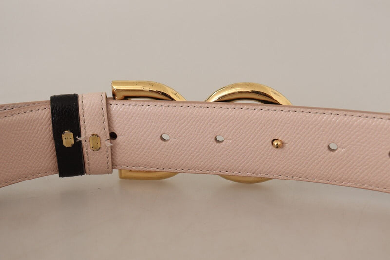 Black Pink Leather Gold Logo Buckle Belt