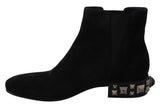 Black Suede Embellished Studded Boots Shoes