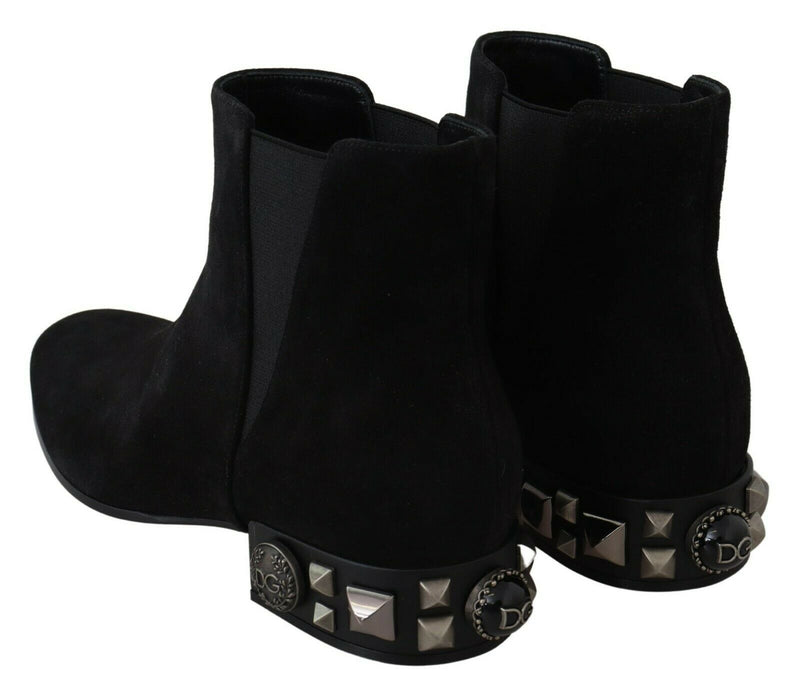Black Suede Embellished Studded Boots Shoes