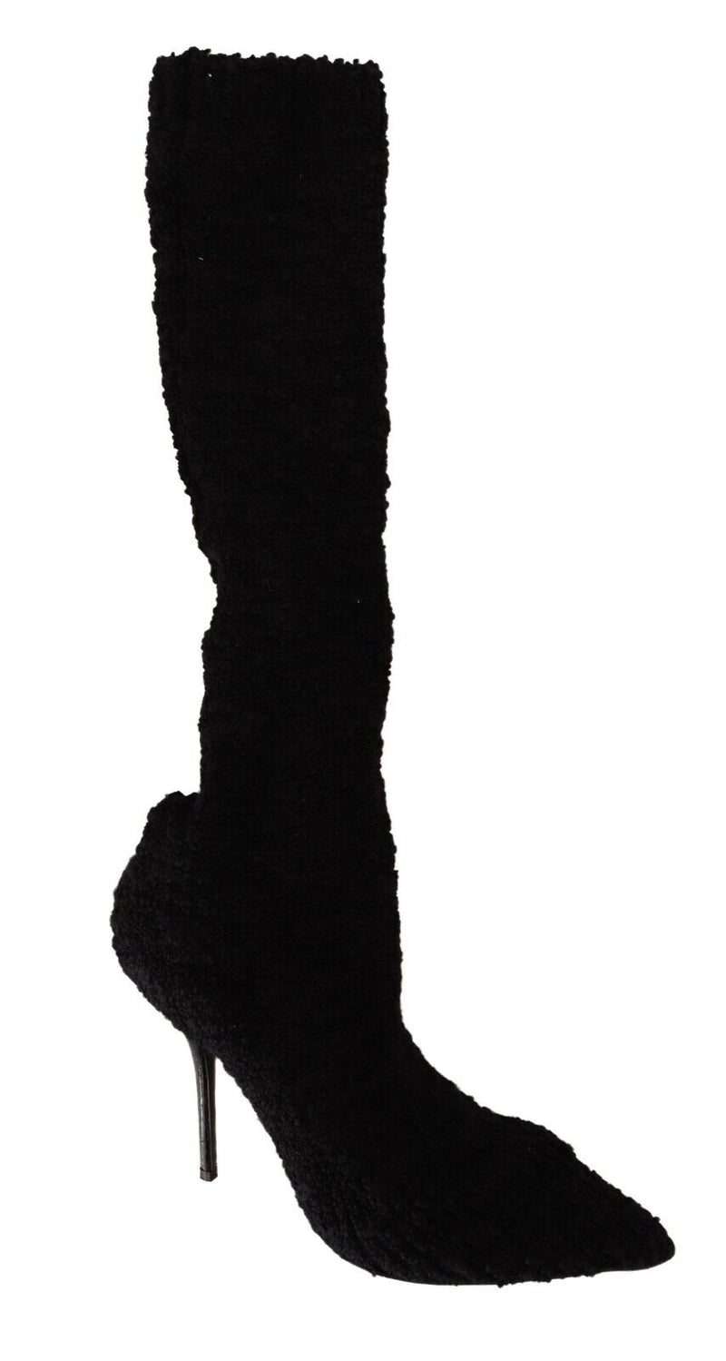 Black Stretch Socks Knee High Booties Shoes