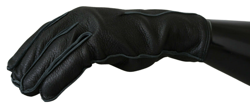 Black Leather Deer Skin Biker Mitten Gloves