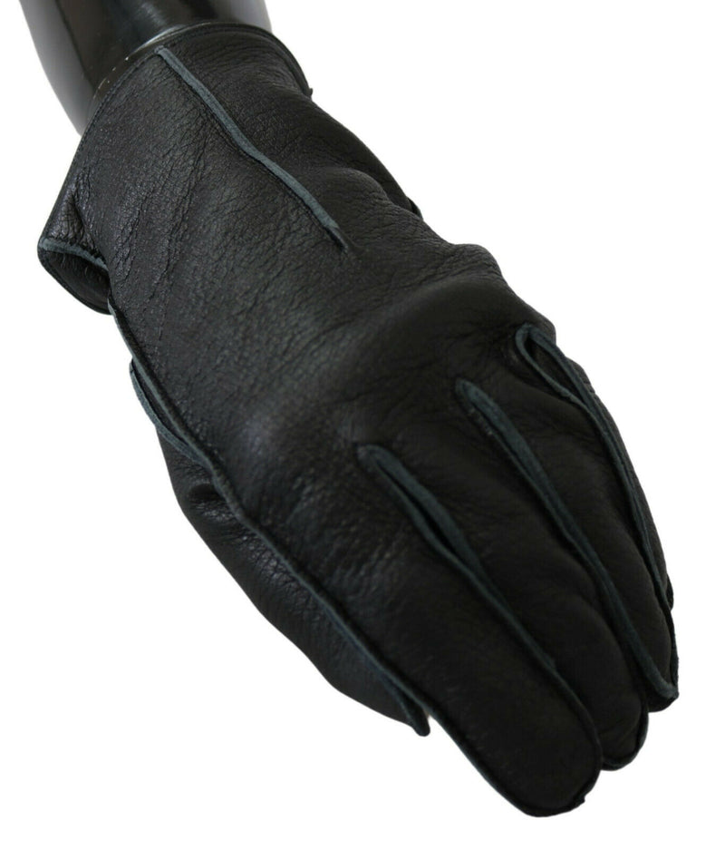Black Leather Deer Skin Biker Mitten Gloves