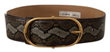 Brown Python Leather Gold Oval Buckle Belt