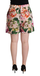 Pink Fiori Cotton Mid Waist Bermuda Shorts