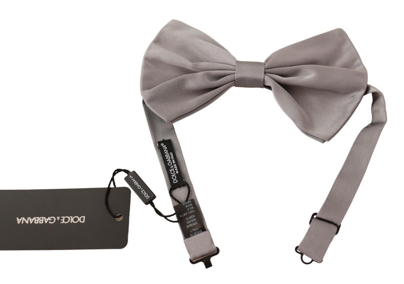 Silver Gray Silk Adjustable Neck Papillon Bow Tie