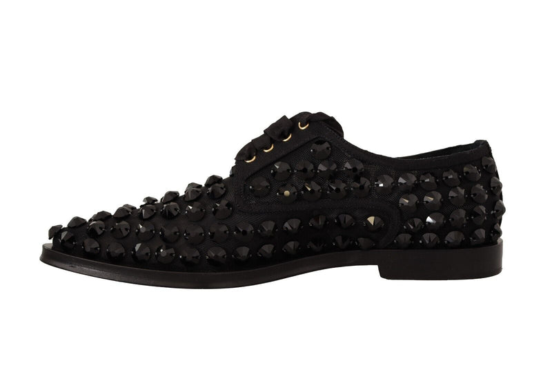 Black Lace Up Studded Formal Flats Shoes